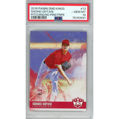Graded 2018 Panini Diamond Kings Shohei Ohtani rookie baseball card in red and blue tones PSA 10 gem mint