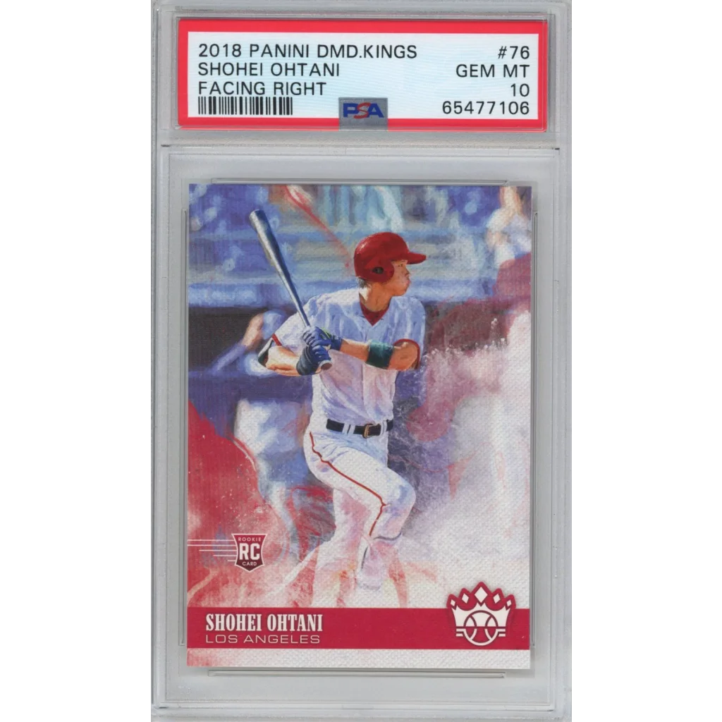 Graded 2018 panini diamond kings shohei ohtani #76 rookie baseball card with watercolor illustration in dodgers uniform
