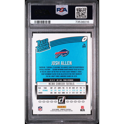 Graded 2018 Panini Donruss Josh Allen #304 Rookie RC Football Card PSA 10 Gem Mint | PSA 10 Gem Mint Graded Rookie Card | vintageantiquesgifts.com