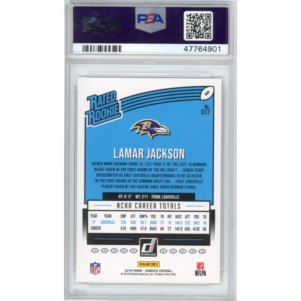 Graded 2018 Panini Donruss Lamar Jackson #317 Rookie RC PSA 10 Football Card