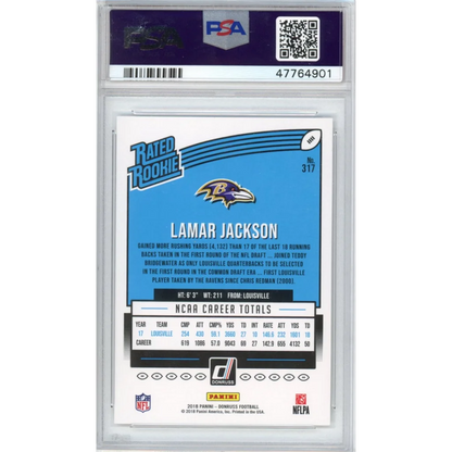 Graded 2018 Panini Donruss Lamar Jackson #317 Rookie RC PSA 10 Football Card