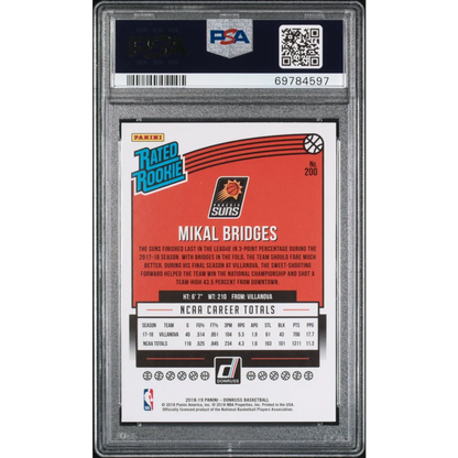 Graded 2018 Panini Donruss Mikal Bridges #200 Rookie RC Basketball Card PSA 10 Gem Mint | PSA 10 Gem Mint Graded Rookie Card | vintageantiquesgifts.com