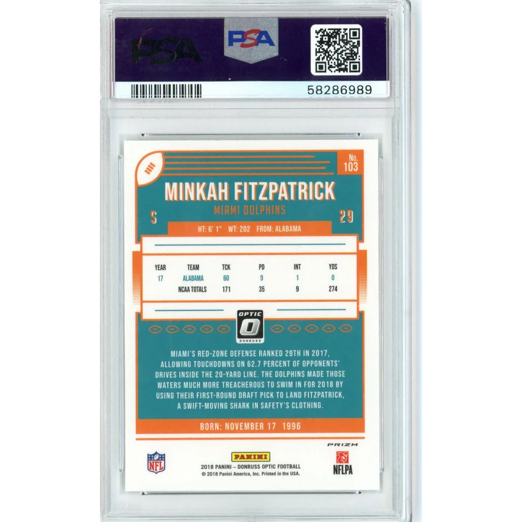 A graded Minkah Fitzpatrick football sports card from 2018 Panini Donruss