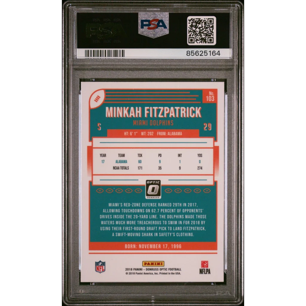 Graded Minkah Fitzpatrick 2018 Panini Donruss Optic Rookie Card football trading card