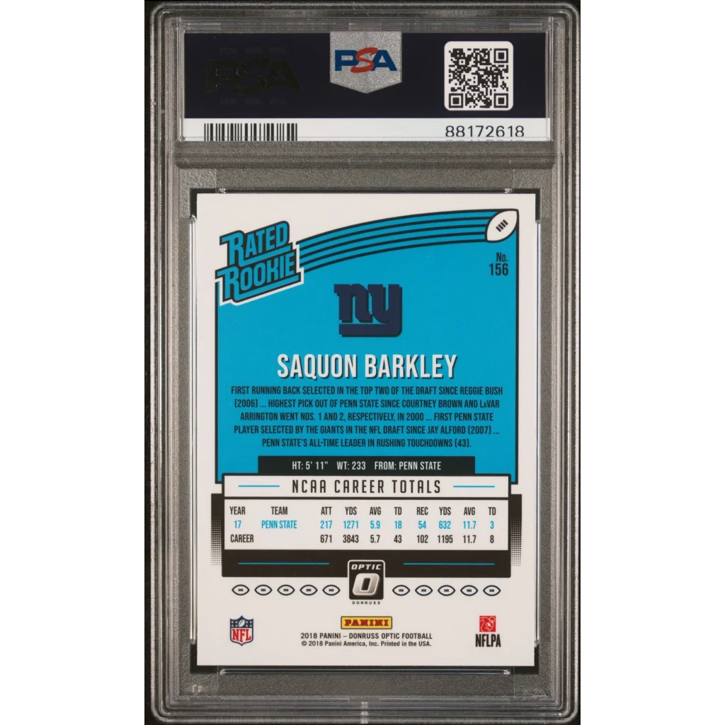 PSA 10 Graded 2018 Panini Donruss Optic Saquon Barkley Rated Rookie Card