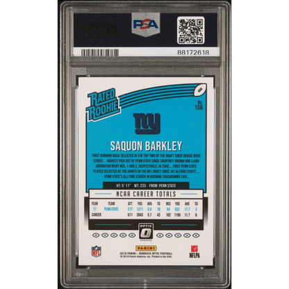 PSA 10 Graded 2018 Panini Donruss Optic Saquon Barkley Rated Rookie Card