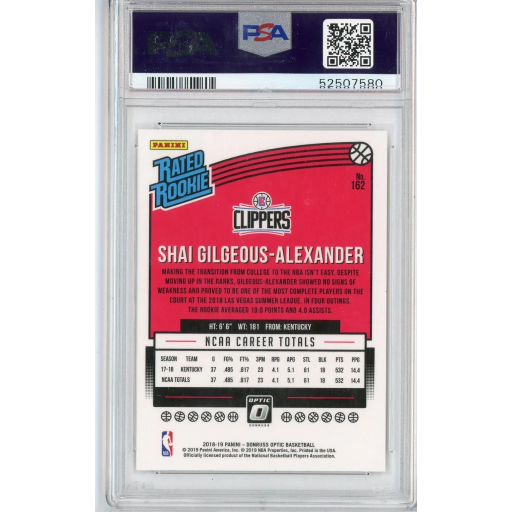 Graded 2018 Panini Donruss Optic Shai Gilgeous-Alexander #SHAI Rookie RC Basketball Card PSA 10 Gem Mint