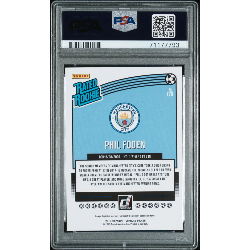 Graded PSA 10 2018 Panini Donruss Phil Foden #179 Rookie RC Card