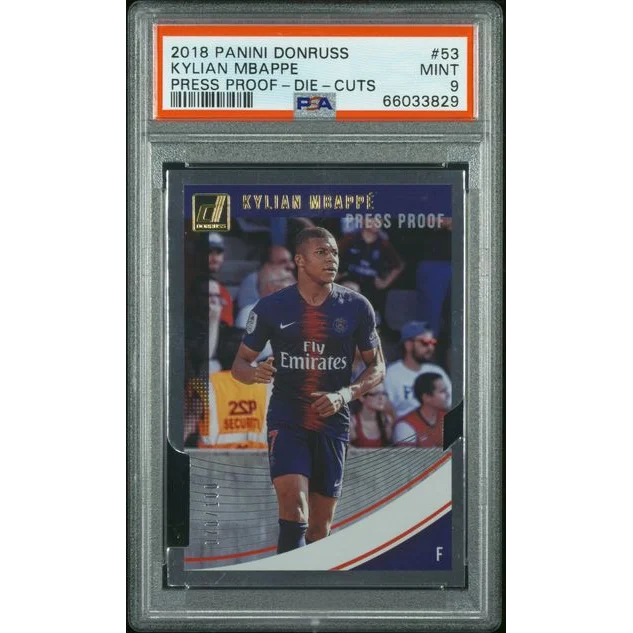 Graded 2018 Panini Donruss Press Proof Die Cuts Kylian Mbappe #53 /100 Soccer Card PSA 9 Mint | Hall of Fame Sports Memorabilia | vintageantiquesgifts.com