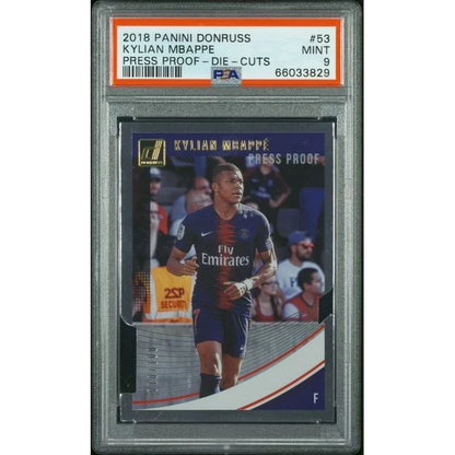 Graded 2018 Panini Donruss Press Proof Die Cuts Kylian Mbappe #53 /100 Soccer Card PSA 9 Mint | Hall of Fame Sports Memorabilia | vintageantiquesgifts.com