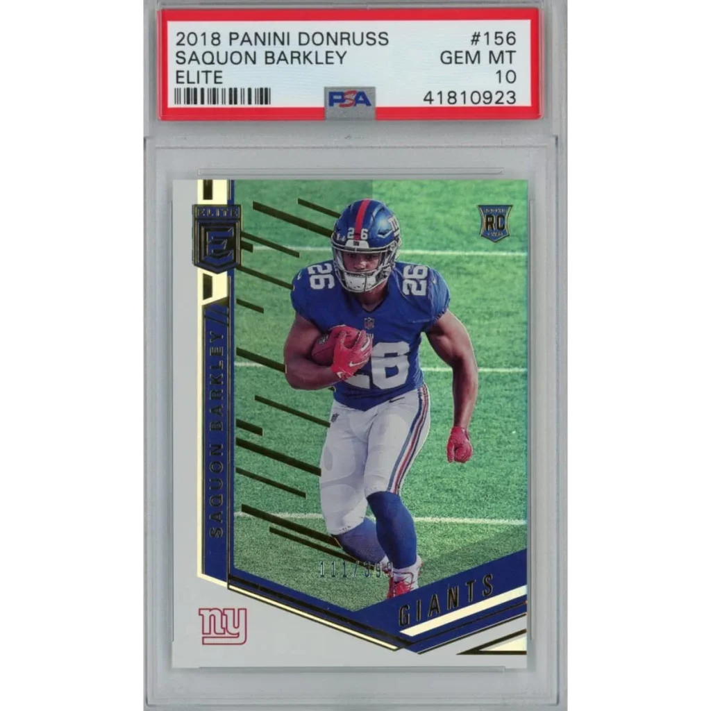 Graded PSA 10 Gem Mint 2018 Panini Donruss Saquon Barkley #156 Elite Rookie Card