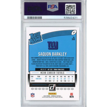 Graded 2018 Panini Donruss Saquon Barkley #306 Rookie RC PSA 10 Gem Mint Card