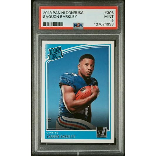 Graded 2018 Panini Donruss Saquon Barkley #306 Rookie RC Football Card PSA 9 Mint | Hall of Fame Sports Memorabilia | vintageantiquesgifts.com