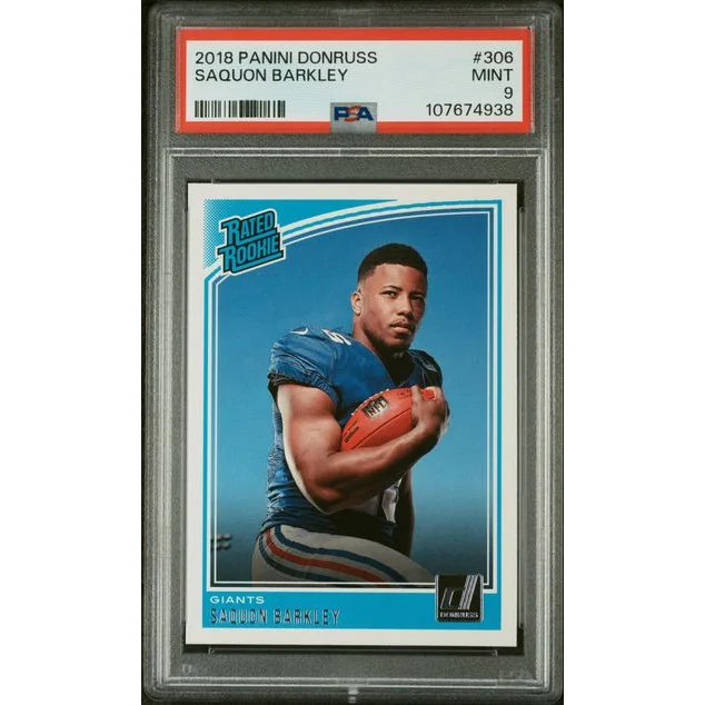 Graded 2018 Panini Donruss Saquon Barkley #306 Rookie RC Football Card PSA 9 Mint