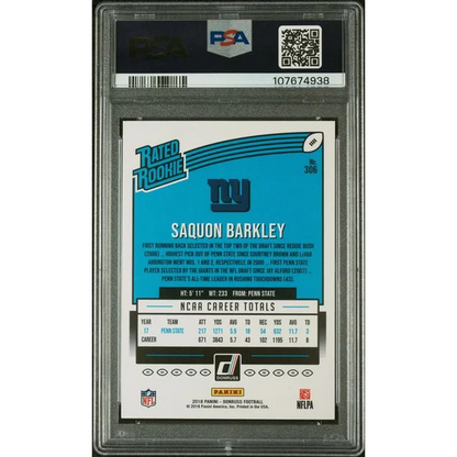 Graded 2018 Panini Donruss Saquon Barkley #306 Rookie RC Football Card PSA 9 Mint | PSA 9 Mint Graded Rookie Card | vintageantiquesgifts.com
