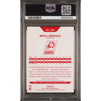 Graded 2018 Panini Hoops Mikal Bridges #252 Rookie RC Basketball Card PSA 10 Gem Mint | PSA 10 Gem Mint Graded Rookie Card | vintageantiquesgifts.com
