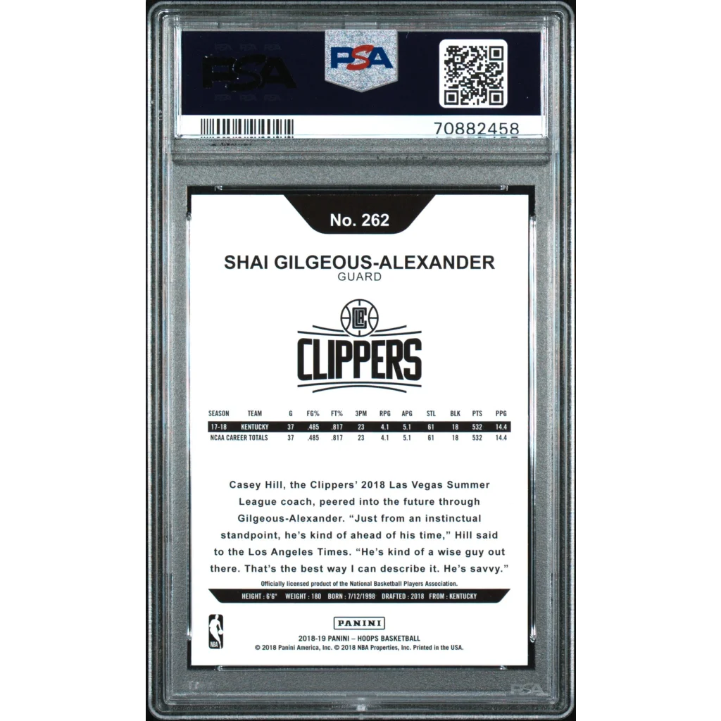 PSA 10 Gem Mint 2018 Panini Hoops Shai Gilgeous-Alexander #262 Rookie Card