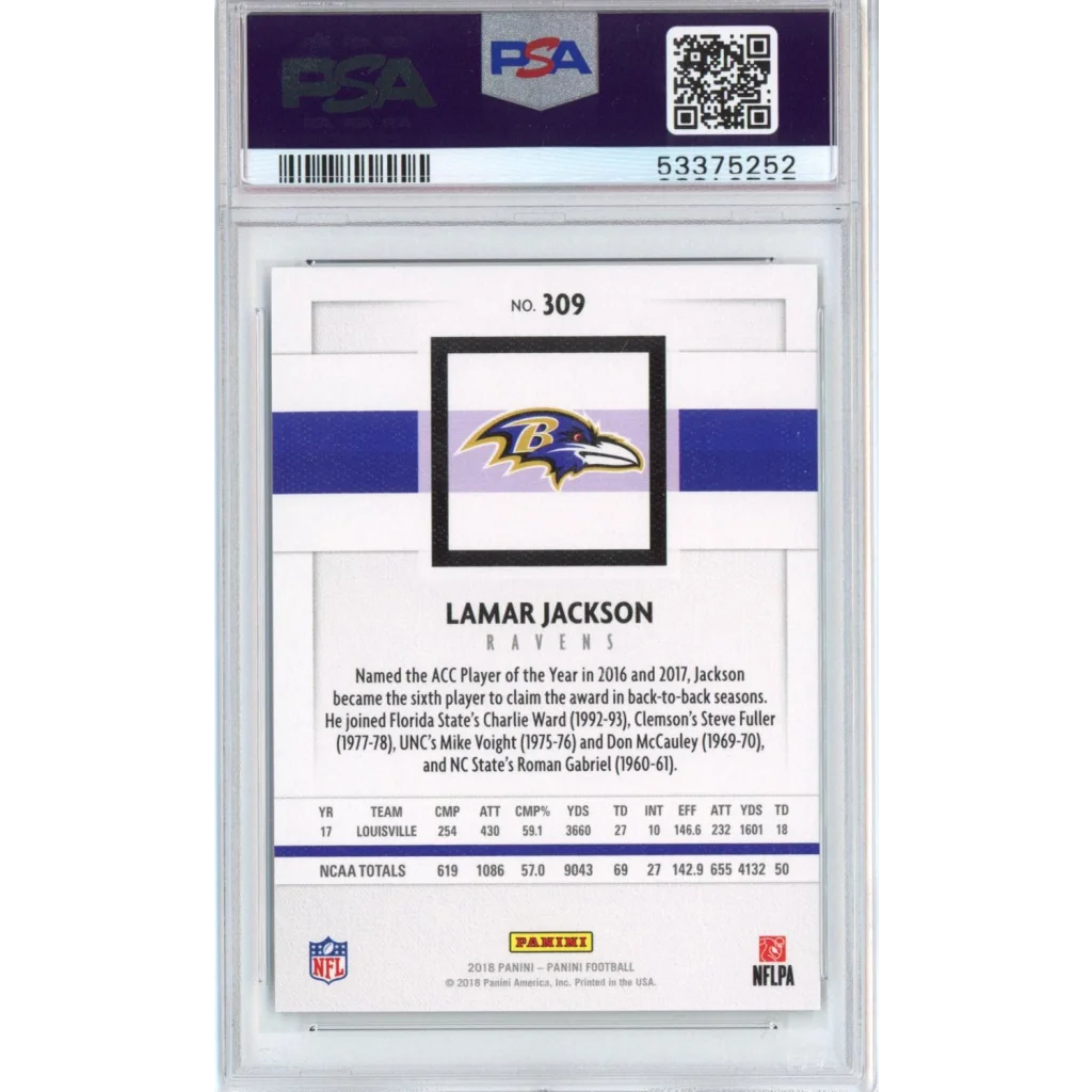 Graded 2018 Panini Lamar Jackson #309 Canvas Rookie RC Football Card PSA 10 Gem Mint | PSA 10 Gem Mint Graded Rookie Card | vintageantiquesgifts.com