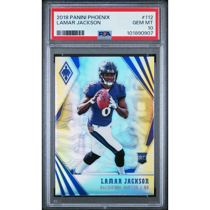 Graded 2018 Panini Phoenix Lamar Jackson #112 Rookie RC Football Card PSA 10 Gem Mint | Hall of Fame Sports Memorabilia | vintageantiquesgifts.com