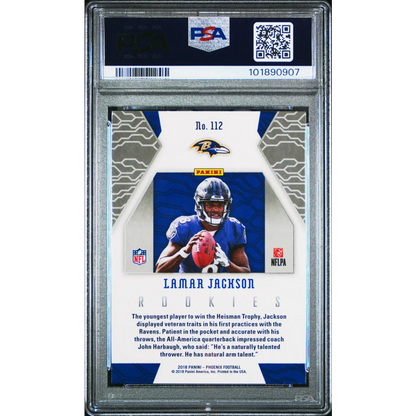 Graded 2018 Panini Phoenix Lamar Jackson #112 Rookie RC Football Card PSA 10 Gem Mint | PSA 10 Gem Mint Graded Rookie Card | vintageantiquesgifts.com