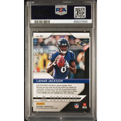 Graded 2018 Panini Prizm Lamar Jackson #212 Rookie RC Football Card PSA 10 Gem Mint | PSA 10 Gem Mint Graded Rookie Card | vintageantiquesgifts.com