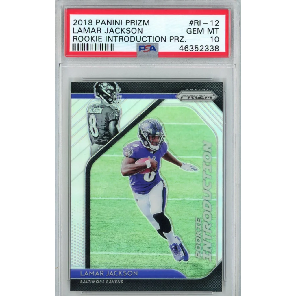 PSA Graded Lamar Jackson 2018 Panini Prizm Rookie Card football collectible