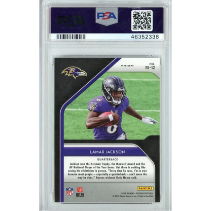 Graded PSA 10 2018 Panini Prizm Lamar Jackson Ravens rookie card in slab