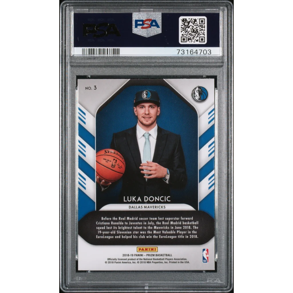 Graded PSA 10 Luka Doncic 2018 Prizm Rookie Card in Blue Frame