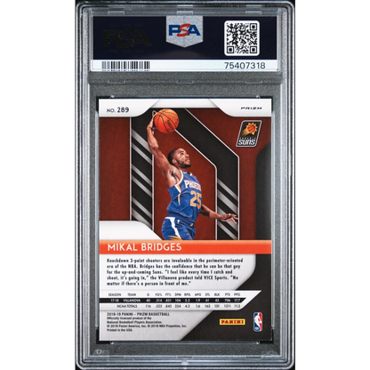 Graded PSA 10 2018 Panini Prizm Mikal Bridges Red Ice Rookie #289 dunk