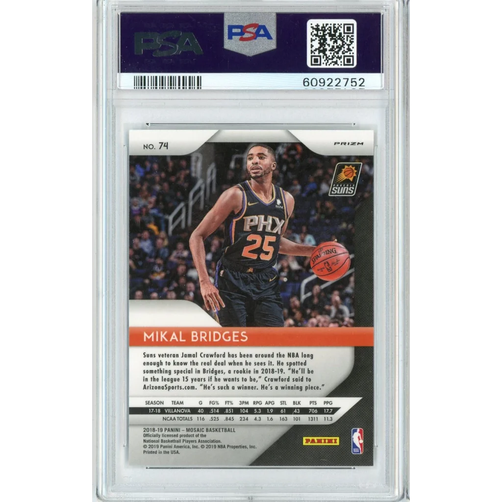 Graded PSA 10 Gem Mint Mikal Bridges 2018 Panini Prizm Mosaic basketball card