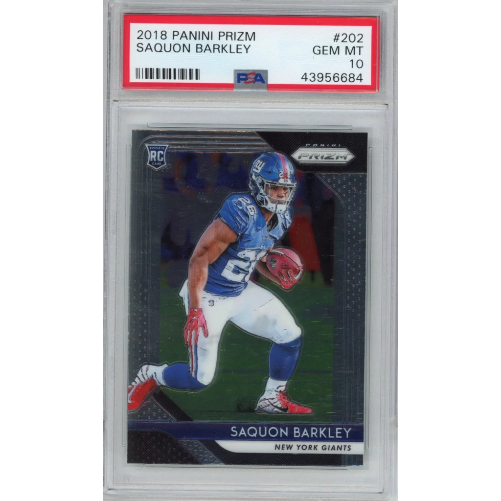 PSA graded Panini Prizm Saquon Barkley rookie card in Treasure product display