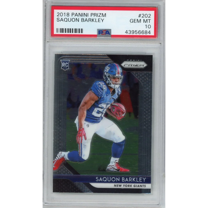 PSA graded Panini Prizm Saquon Barkley rookie card in Treasure product display