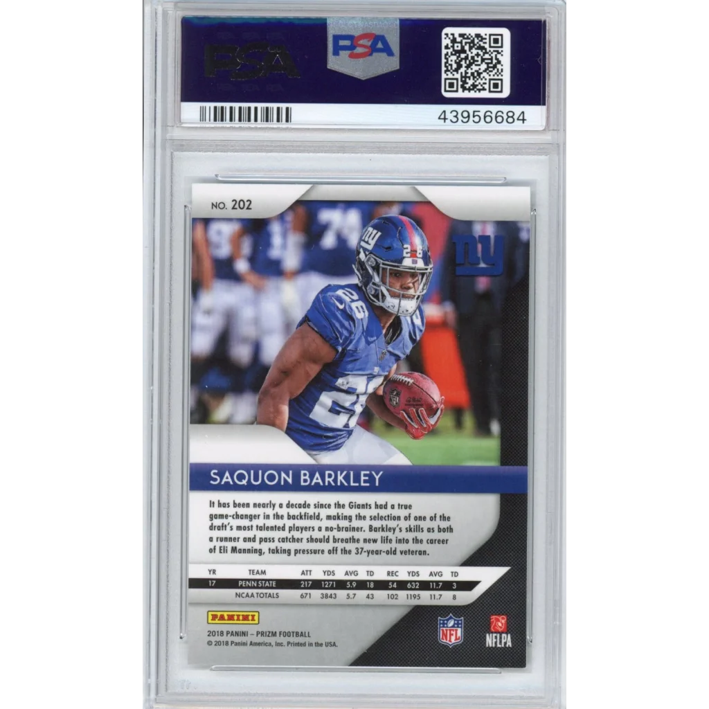 Graded 2018 Panini Prizm Saquon Barkley #202 Rookie RC Football Card PSA 10 Gem Mint | PSA 10 Gem Mint Graded Rookie Card | vintageantiquesgifts.com