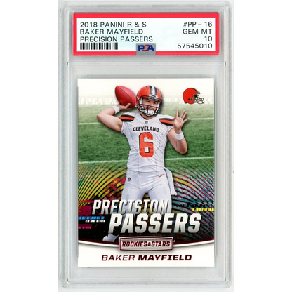 Graded 2018 Panini Rookies & Stars Baker Mayfield #PP16 Precision Passers Rookie RC Football Card PSA 10 Gem Mint | Hall of Fame Sports Memorabilia | vintageantiquesgifts.com