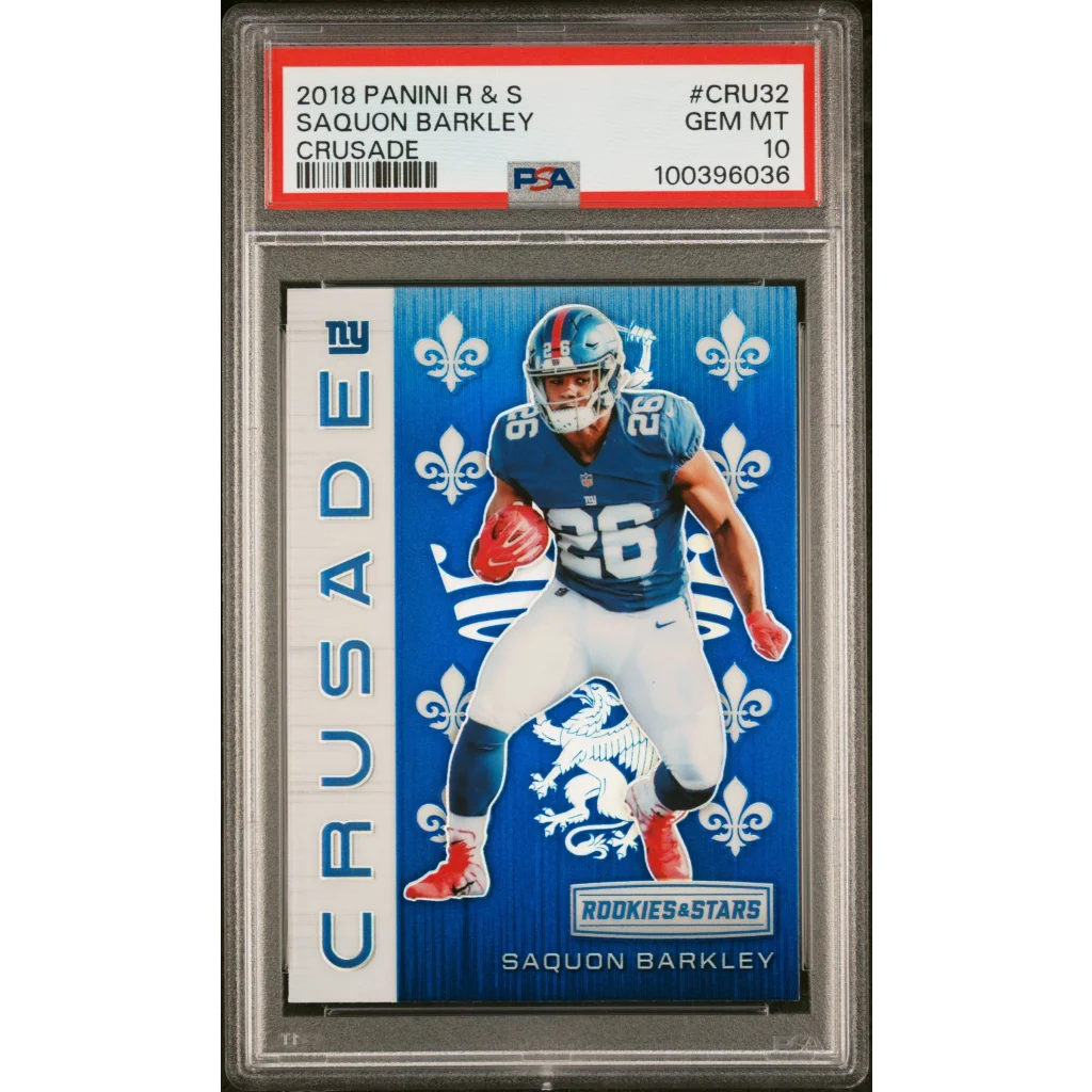 PSA graded 2018 Saquon Barkley Crusade rookie football card in Gem condition