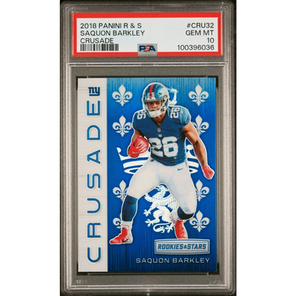 PSA graded 2018 Saquon Barkley Crusade rookie football card in Gem condition