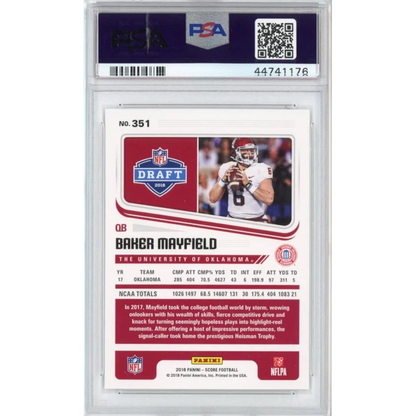 PSA graded Baker Mayfield 2018 Panini Score rookie card #351