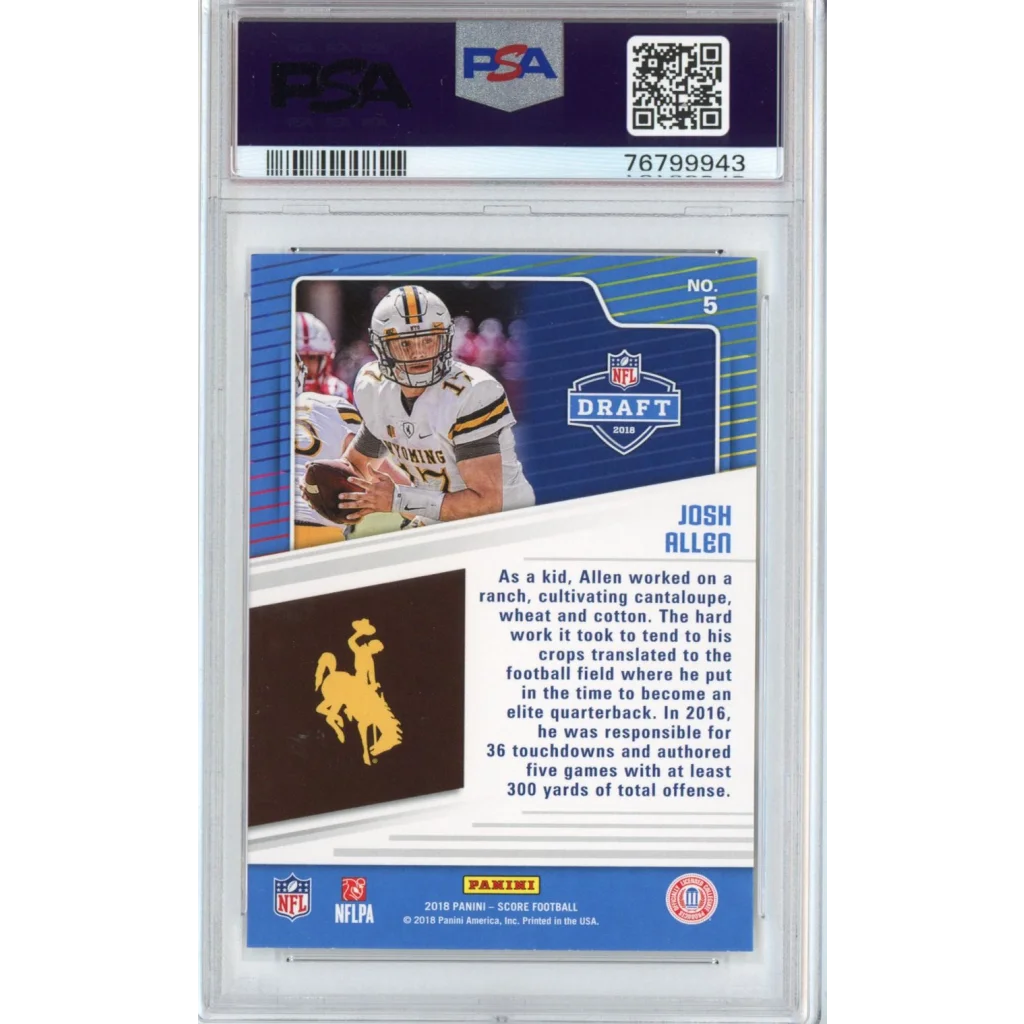 Graded 2018 Panini Score Josh Allen #5 NFL Draft Rookie RC Football Card PSA 10 Gem Mint | PSA 10 Gem Mint Graded Rookie Card | vintageantiquesgifts.com