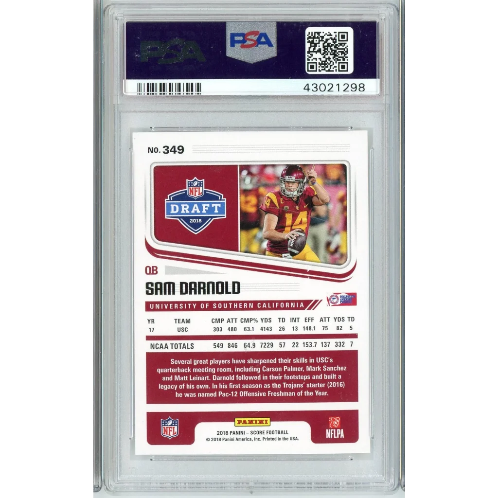 Graded 2018 Panini Score Sam Darnold #349 Rookie RC Football Card PSA 10 Gem Mint | PSA 10 Gem Mint Graded Rookie Card | vintageantiquesgifts.com