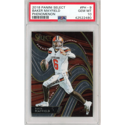 Graded 2018 Panini Select Baker Mayfield #PH9 Phenomenom Rookie RC Football Card PSA 10 Gem Mint