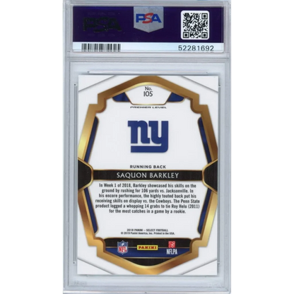 Graded 2018 Panini Select Saquon Barkley #105 Rookie RC Football Card PSA 10 Gem Mint | PSA 10 Gem Mint Graded Rookie Card | vintageantiquesgifts.com