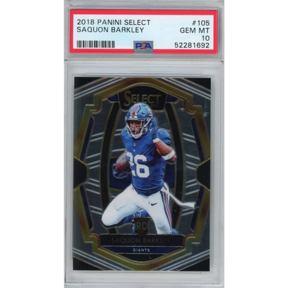 Graded 2018 Panini Select Saquon Barkley #105 Rookie RC Football Card PSA 10 Gem Mint | Hall of Fame Sports Memorabilia | vintageantiquesgifts.com