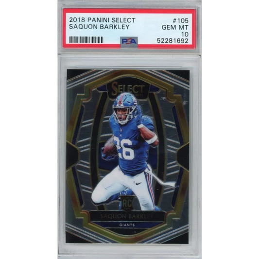 Graded 2018 Panini Select Saquon Barkley #105 Rookie RC Football Card PSA 10 Gem Mint | Hall of Fame Sports Memorabilia | vintageantiquesgifts.com