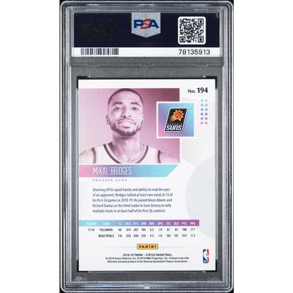 Graded PSA 10 Mikal Bridges 2018 Panini Status Phoenix Suns basketball card