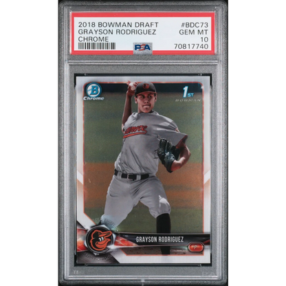 PSA graded 2018 Bowman Draft Grayson Rodriguez Chrome baseball card by professional sports authenticator