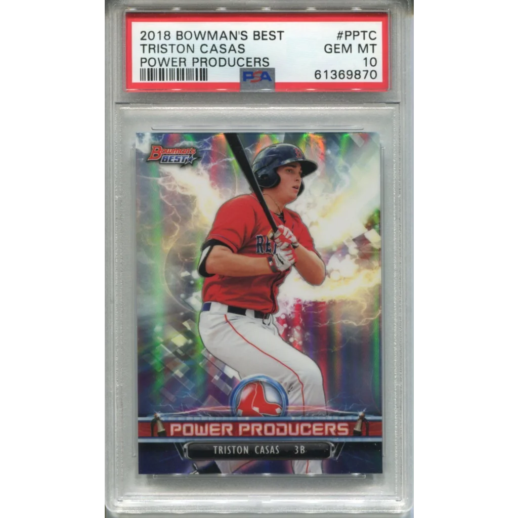 PSA Graded 2018 Bowmans Best Triston Casas Red Sox Rookie Card on display