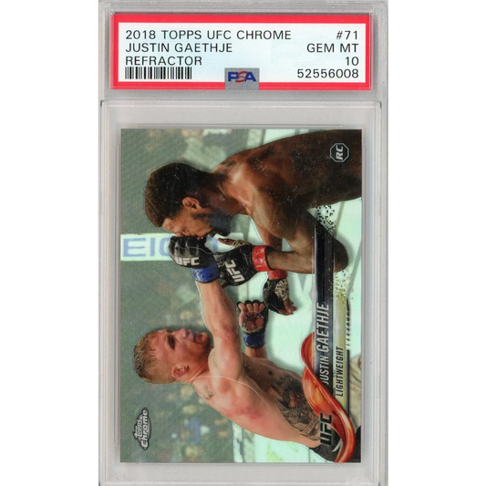 PSA graded Justin Gaethje 2018 Topps UFC Chrome Refractor card by professional sports authenticator