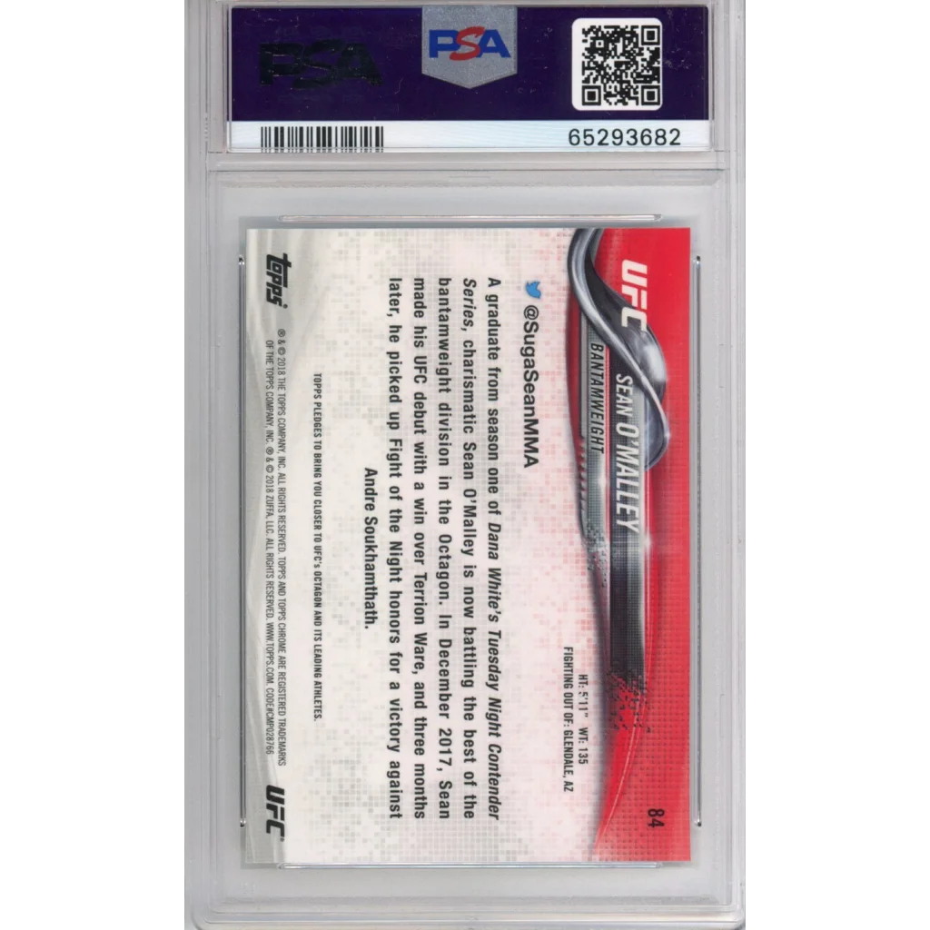 A graded PSA 10 Sean O’Malley 2018 Topps UFC Chrome Rookie Card Gem Mint