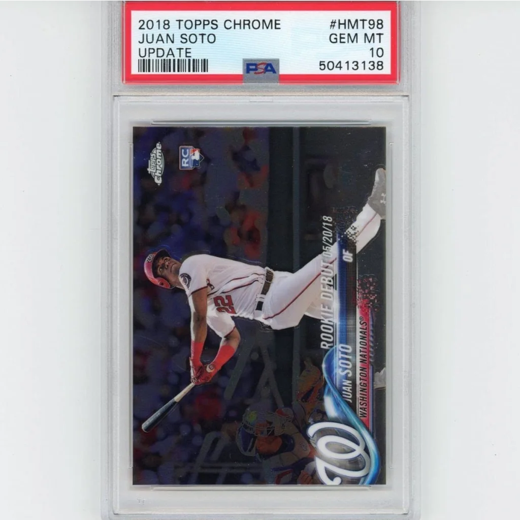 Graded Juan Soto Baseball Card from PSA in collectible display
