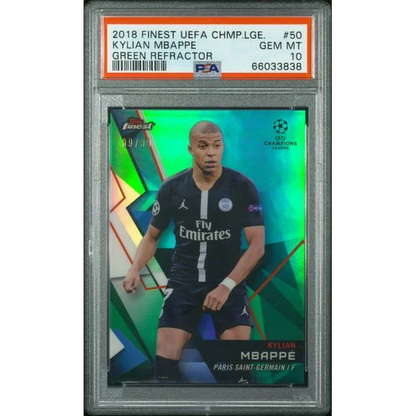 PSA graded 2018 Finest Kylian Mbappe Green Refractor UEFA Champions League card